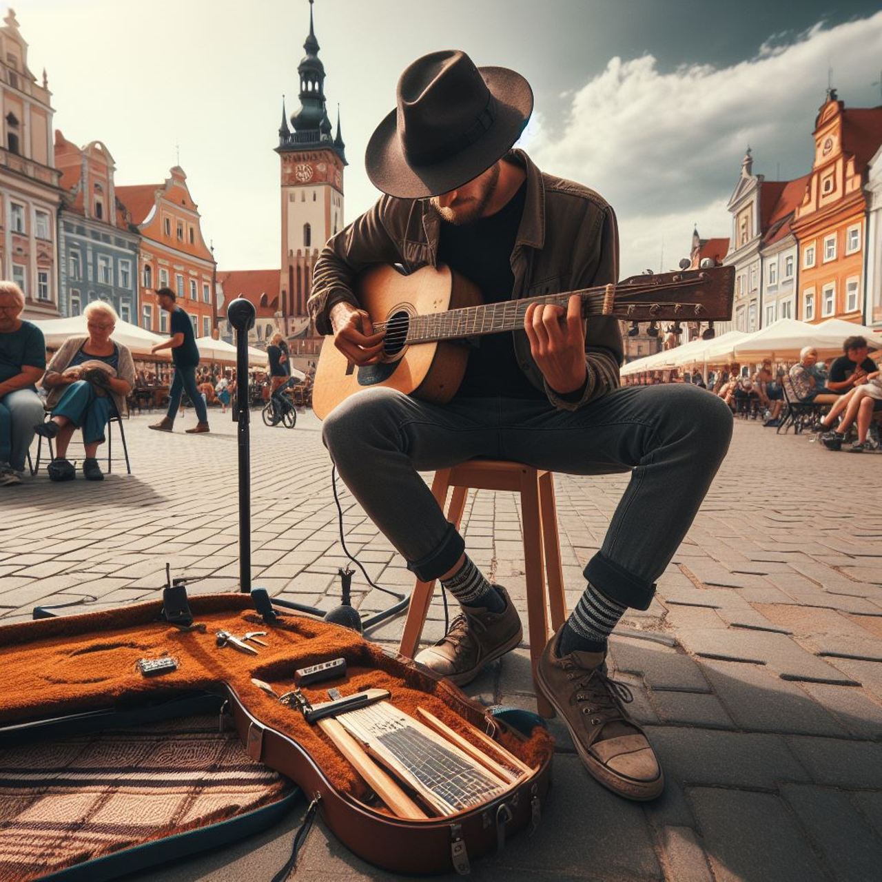 ai generated, street musician, musician, street music, guitar, man, city, musician, musician, musician, musician, musician